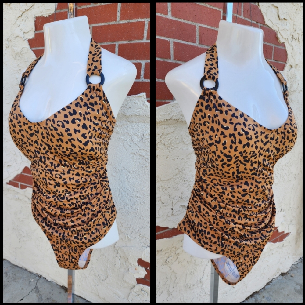 26W women AVENUE one piece leopard animal halter swimsuit soft cup